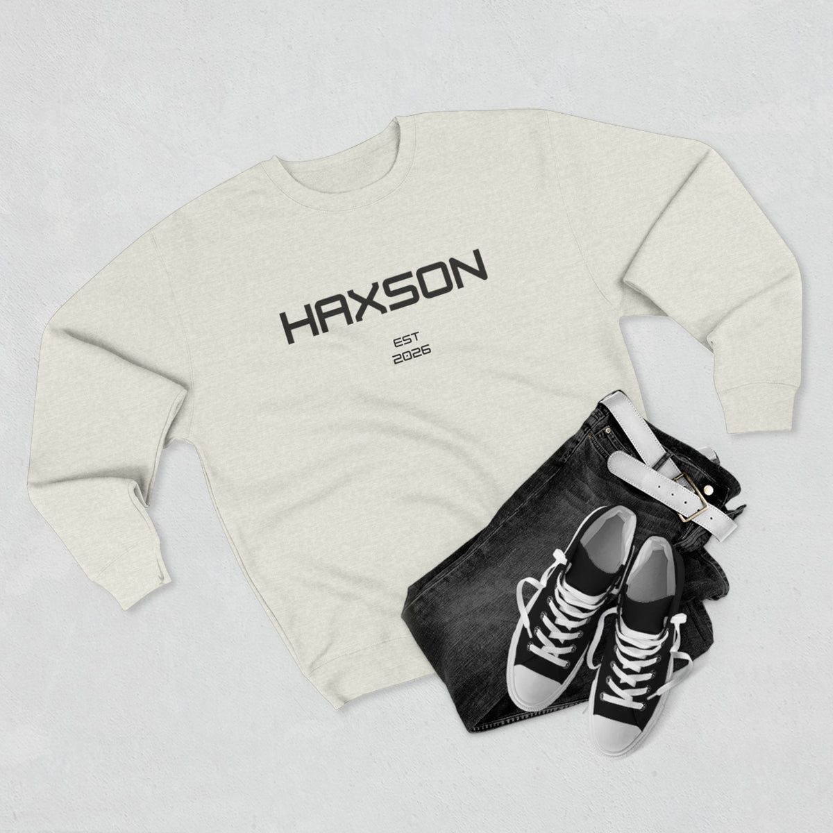 HAXSON Oatmeal Logo Crewneck Sweatshirt – Est. 2026 | Drop 02