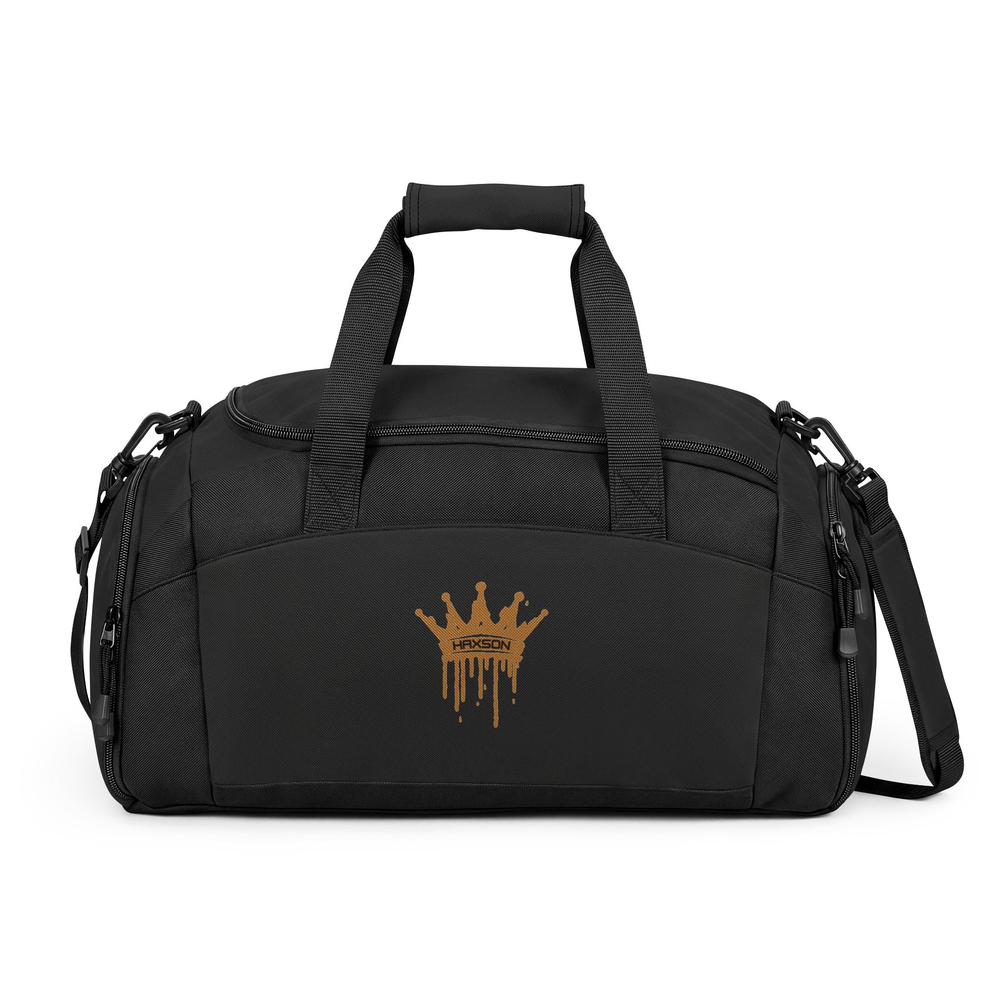 HAXSON black and gold duffel bag with signature crown logo from Drop 01